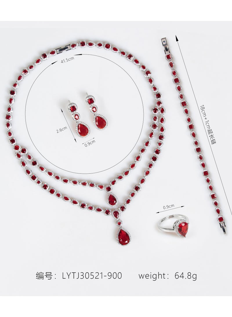 Mark Fairwhale Double layer Water Drop Bridal Necklace Simple, Exquisite, Elegant Multi layer Necklace Four Piece Set  - Image 2
