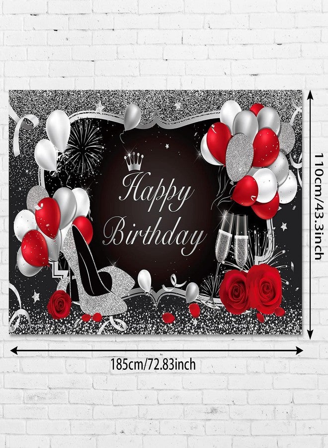 ايرينير زينة عيد ميلاد إيريناري الحمراء للرجال والنساء، تتضمن لافتة خلفية عيد ميلاد سعيد مزينة بالورود، ومستلزمات الحفلات، والزهور، والبالونات اللامعة، والأحذية ذات الكعب العالي، وخلفية تصوير الشمبانيا، مقاس 6 × 3.6 قدم - Image 2