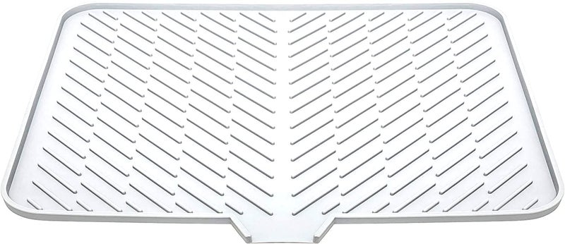 Luxet Silicone Dish Drying Mat with Builtin Drain Lip  Hygienic Drying Pad  Sturdy Compact Easy to Clean Tray Protects Surfaces Prevents Water Build Up  23 X 17 White