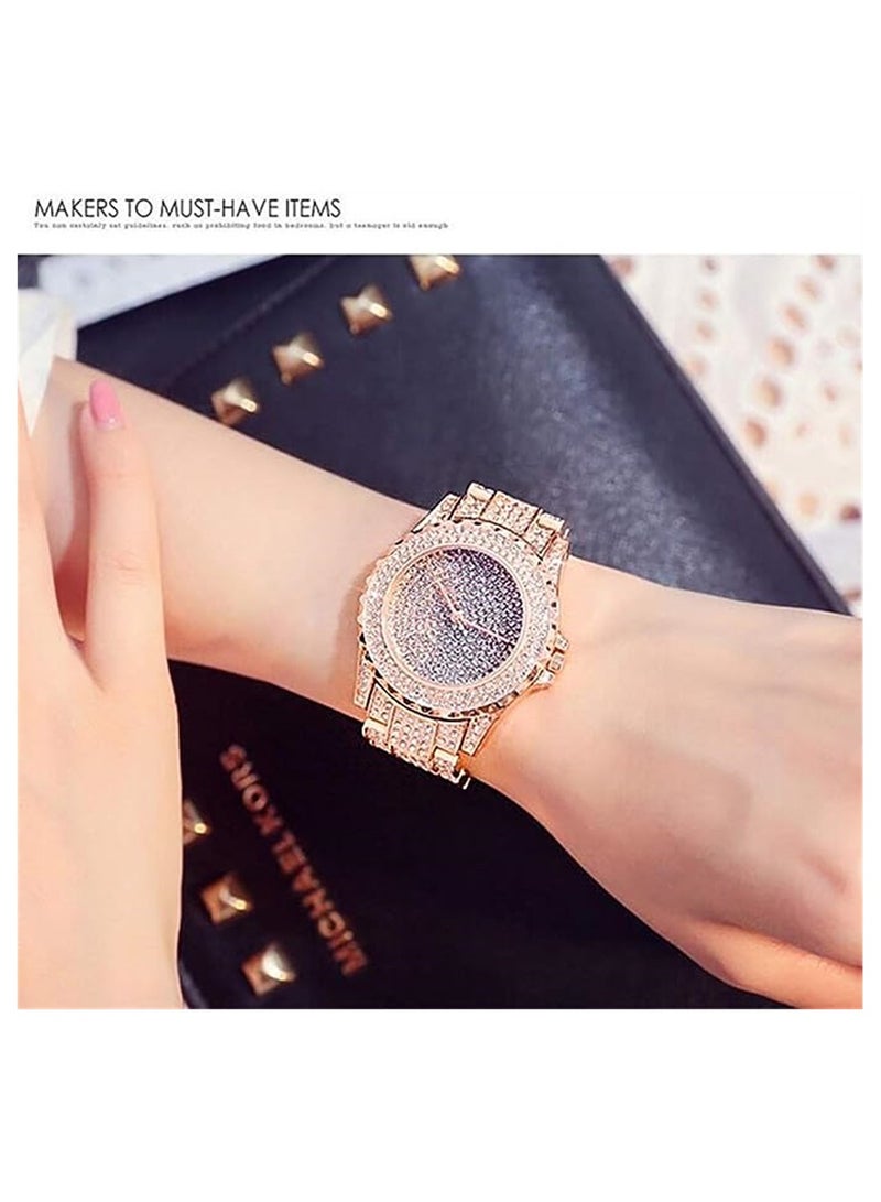 Luckam Luxury Ladies Watch Iced Out Watch with Quartz Movement Crystal Rhinestone Diamond Watches for Women Stainless Steel Wristwatch Full Diamonds Rose Gold - Image 5