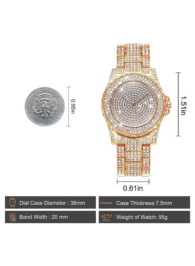 Luckam Luxury Ladies Watch Iced Out Watch with Quartz Movement Crystal Rhinestone Diamond Watches for Women Stainless Steel Wristwatch Full Diamonds Rose Gold - Image 4