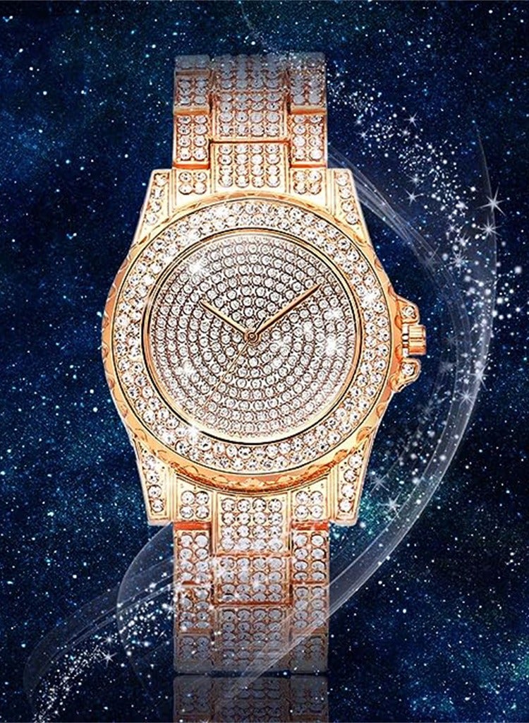 Luckam Luxury Ladies Watch Iced Out Watch with Quartz Movement Crystal Rhinestone Diamond Watches for Women Stainless Steel Wristwatch Full Diamonds Rose Gold - Image 2