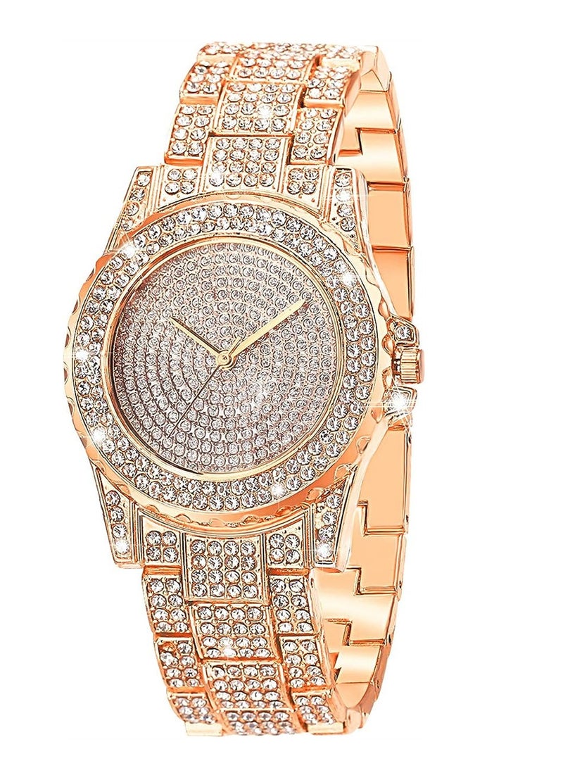 Luckam Luxury Ladies Watch Iced Out Watch with Quartz Movement Crystal Rhinestone Diamond Watches for Women Stainless Steel Wristwatch Full Diamonds Rose Gold - Image 1
