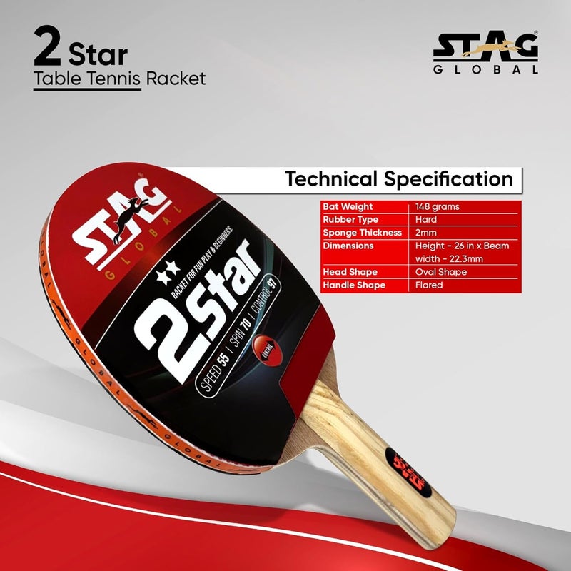 STAG 2 Star Table Tennis Racquet | 148 Grams | Beginner | ITTF Approved Rubber | Multi- Color - Image 2