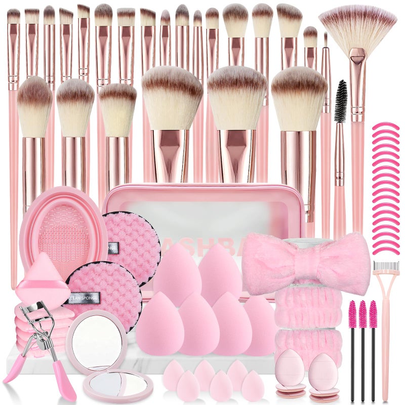 Grnheat 80PCS Makeup Brushes, Makeup Brush Set Professional Makeup Kit Multi-functional Makeup Tool Set with Case Facial Makeup Accessories,Brush Set Eye & Makeup Sponge(Pink) - Image 1