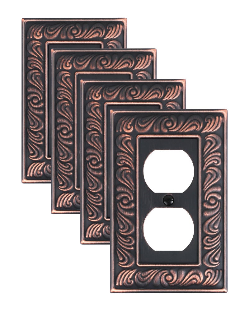 TREEWELL 4-Pack Duplex Outlet Cover Plate, Paisley Pattern Decorative Metal Wall Plates for Electrical Outlets, 1 Gang Receptacle Cover, Aged Bronze Switch Plates and Outlet Covers - Image 1