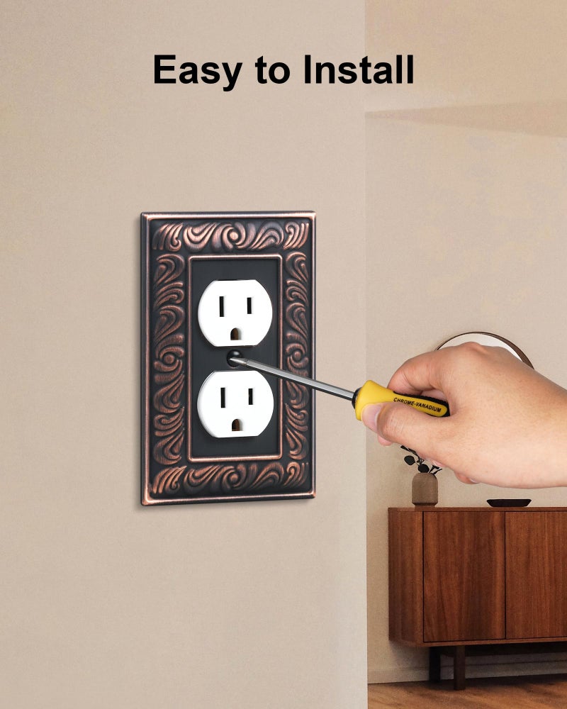 TREEWELL 4-Pack Duplex Outlet Cover Plate, Paisley Pattern Decorative Metal Wall Plates for Electrical Outlets, 1 Gang Receptacle Cover, Aged Bronze Switch Plates and Outlet Covers - Image 5