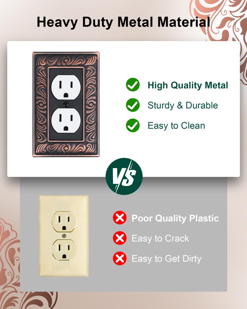TREEWELL 4-Pack Duplex Outlet Cover Plate, Paisley Pattern Decorative Metal Wall Plates for Electrical Outlets, 1 Gang Receptacle Cover, Aged Bronze Switch Plates and Outlet Covers - Image 4