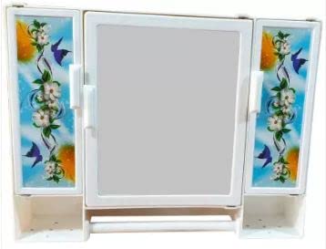 Generic PGen Size 18 x 14 x 4 Inches Medium Mystic White Multipurpose Virgin Quality Plastic Tripple Door Storage CabinetBathroom Mirror Cabinet with Two Shelves and Extra Towel Rod  - Image 1
