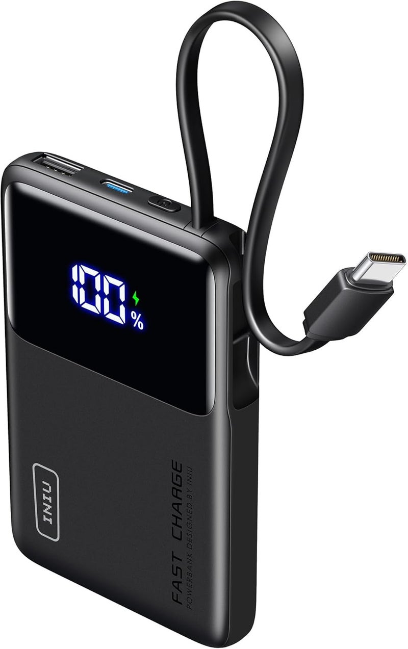 INIU 45W Power Bank, Slimmest 10000mAh Portable Charger with Build in USB-C Cable, Fast Charging USB C in&Out Battery Pack, Travel External Phone Charger for iPhone 16 15 Samsung S24 S23 Google etc - Image 1