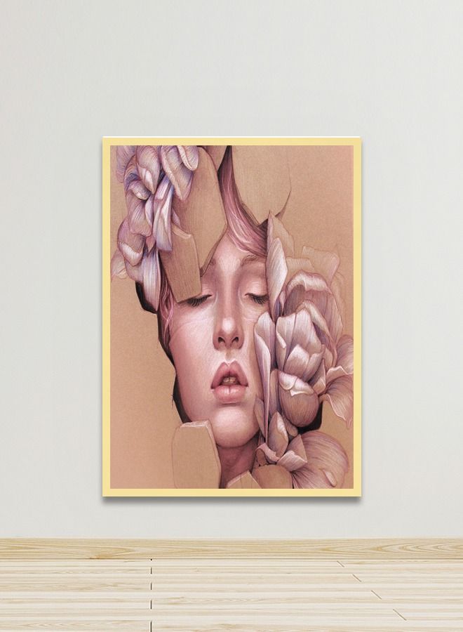 Marktna Canvas Wall Art For Wall Decoration Woman Design With A Hollow Golden Frame Size 120x80cm One Piece - Image 1