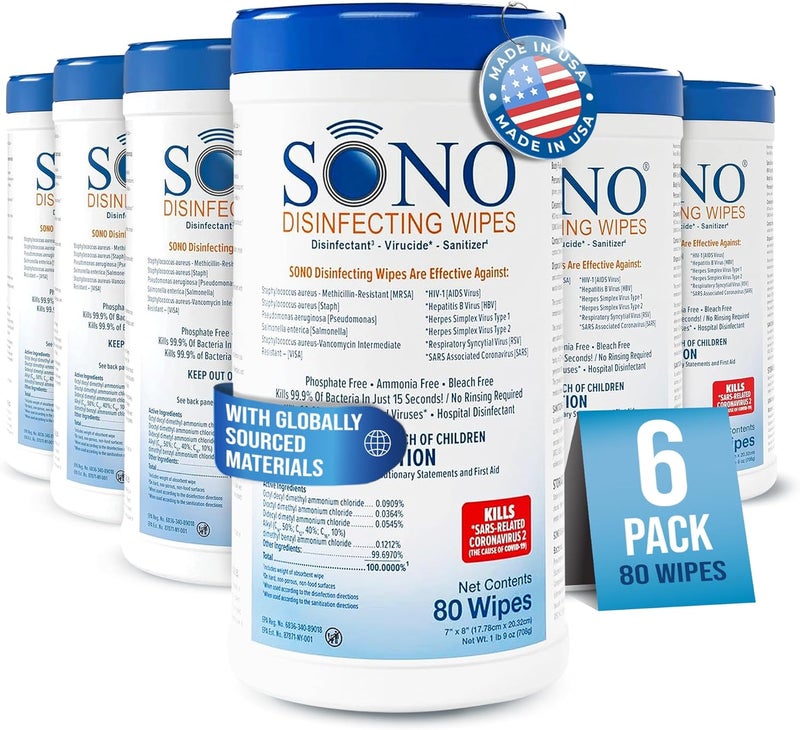SONO Disinfecting Wipes - Alcohol-Free, No Bleach, Medical-Grade I Multi-Surface Cleaning for Home, School, Office I Gentle on Electronic Devices I Everyday Use I 480 CT (Canister of 6) - Image 1