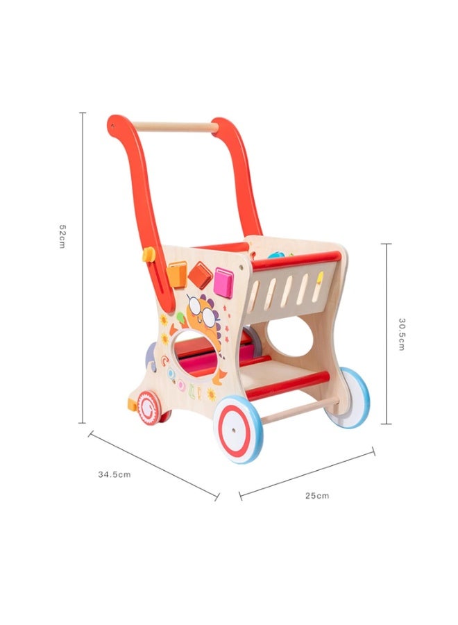 Wooden Baby Push and Pull Walker with Wheels for Boy&Girls,Multiple Activities Kid’s Toy,Shopping Cart Sit to Stand Walker for Toddlers - Image 2