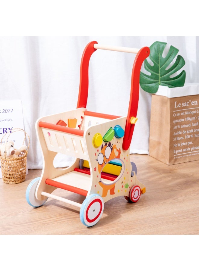 Wooden Baby Push and Pull Walker with Wheels for Boy&Girls,Multiple Activities Kid’s Toy,Shopping Cart Sit to Stand Walker for Toddlers - Image 3