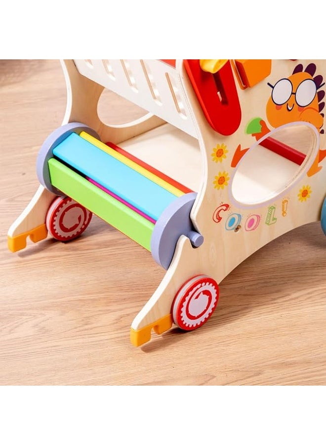 Wooden Baby Push and Pull Walker with Wheels for Boy&Girls,Multiple Activities Kid’s Toy,Shopping Cart Sit to Stand Walker for Toddlers - Image 4