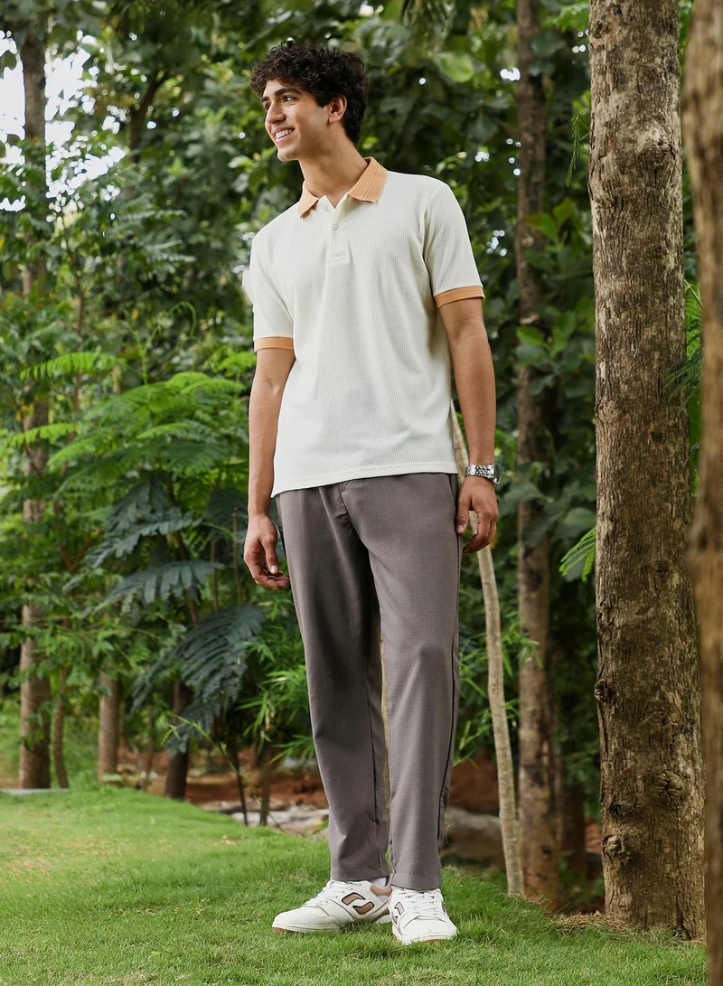 CAHOOT  Men's Peach Orange & Chalk White Block-Textured Knit Polo T-Shirt for Men | Best Price UAE
