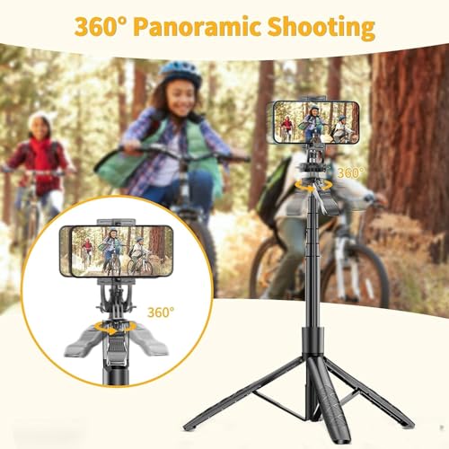 AMBLIC 62Inch Long Selfie Stick with Tripod Stand | 360° Rotating & Handle Grip Anti Shake Shooting & Detachable Bluetooh Remote Selfie Stick for Photography & Vlogging for All Smartphones - Image 5
