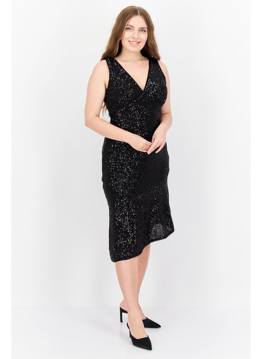 BCBGMAXAZRIA Women Metallic Midi Dress, Black  - Image 1