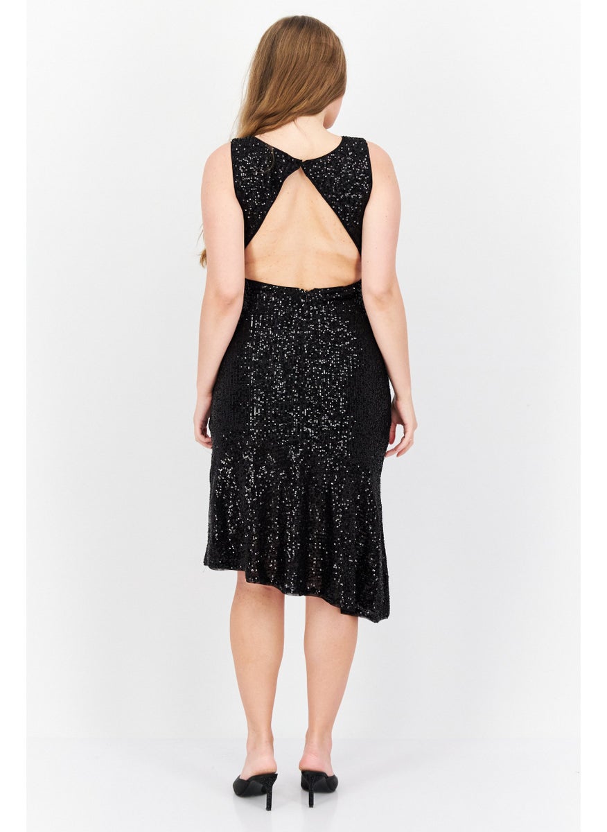 BCBGMAXAZRIA Women Metallic Midi Dress, Black  - Image 4