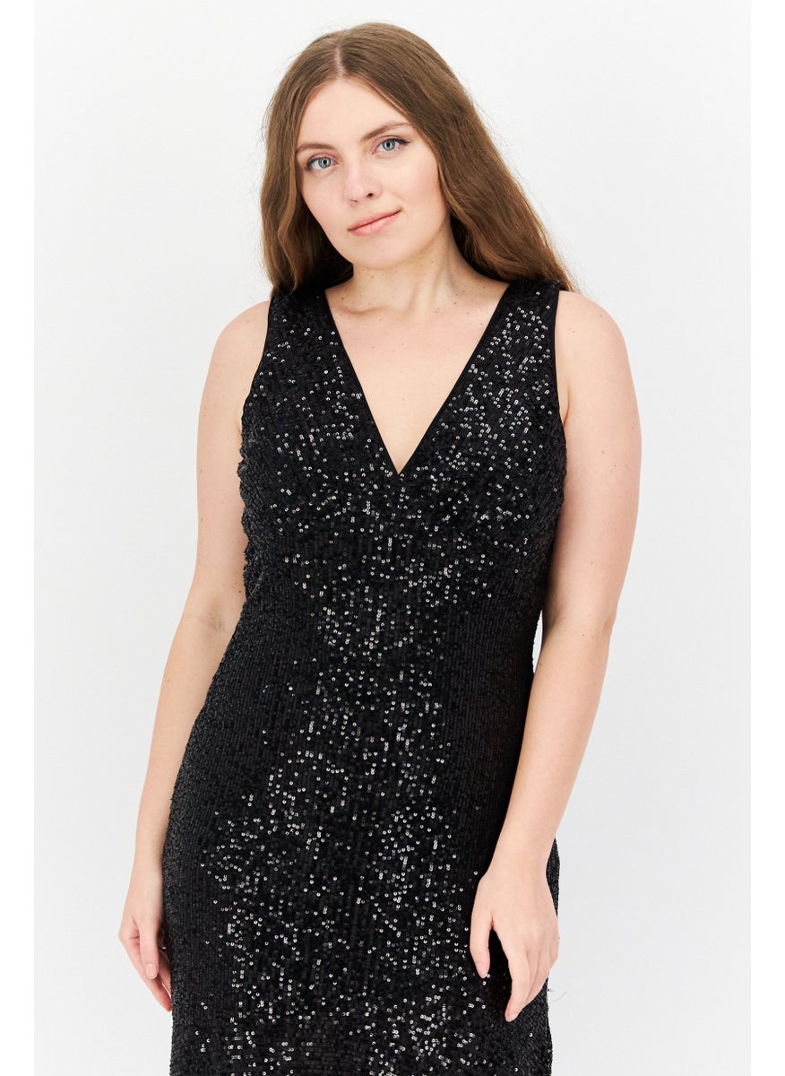 BCBGMAXAZRIA Women Metallic Midi Dress, Black  - Image 3