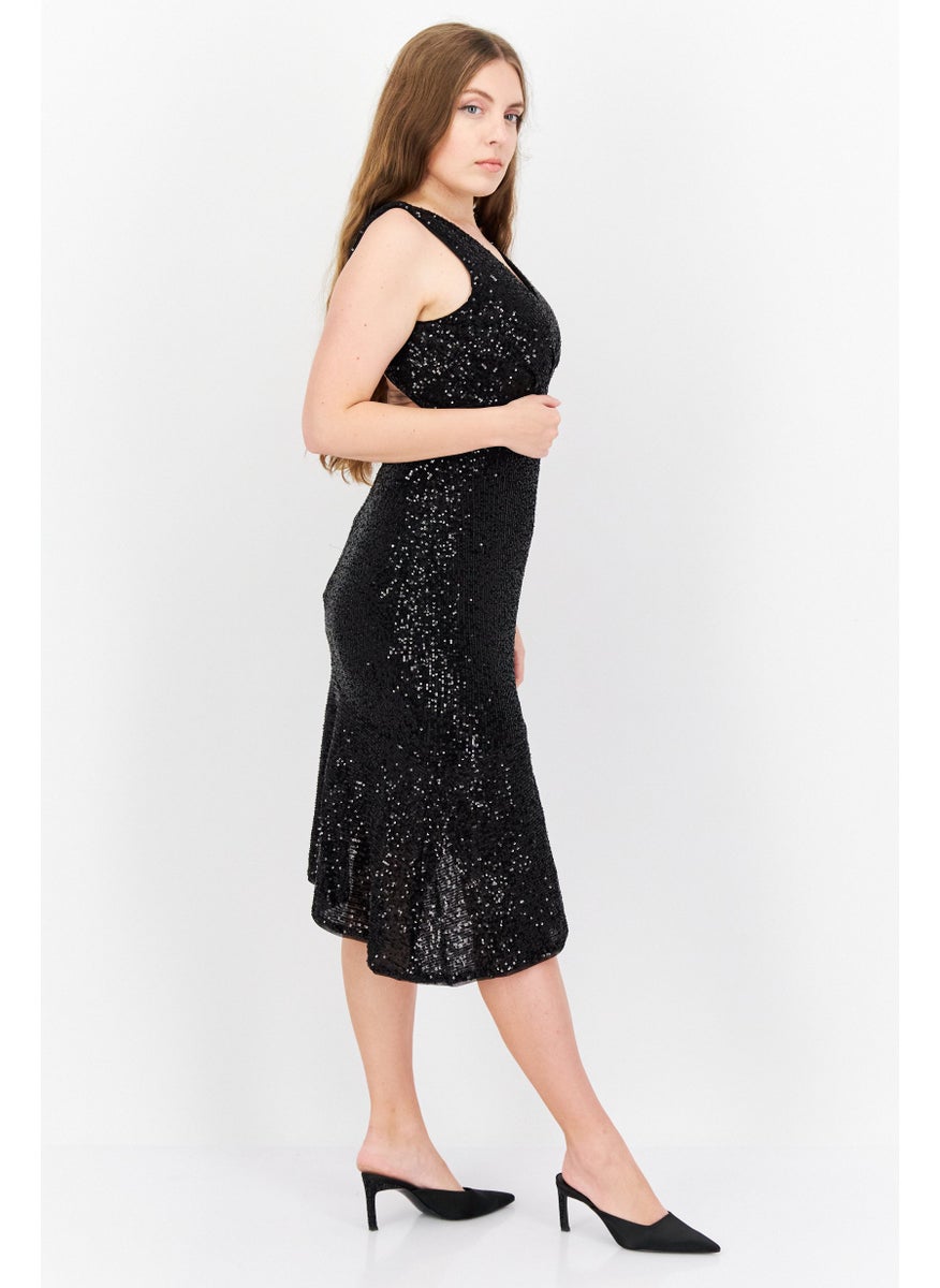 BCBGMAXAZRIA Women Metallic Midi Dress, Black  - Image 2