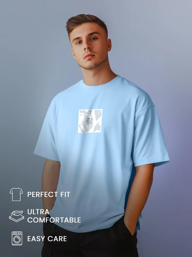 NOBERO  Light Blue Oversized Fit T-Shirt for Men for Men | Best Price UAE