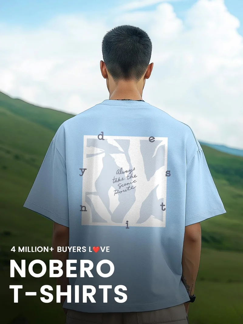 NOBERO  Light Blue Oversized Fit T-Shirt for Men for Men | Best Price UAE