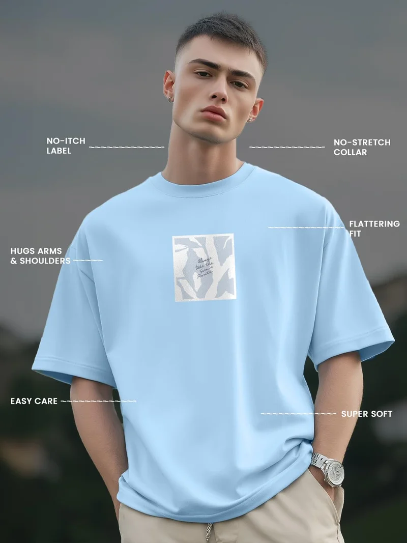 NOBERO  Light Blue Oversized Fit T-Shirt for Men for Men | Best Price UAE