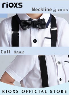RIOXS 4pcs Formal Dresswear for Kids Boys Gentleman Suits Set Ceremony Clothing Set with Short Sleeves Shirt Bowtie Pants and Suspender for Party Wedding Performance and Formal Occasions  - Image 5