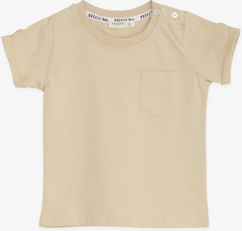 بريز Baby Boy T-Shirt with Pockets and Buttons on Sleeves and Accessories 9 Months-3 Years, Beige