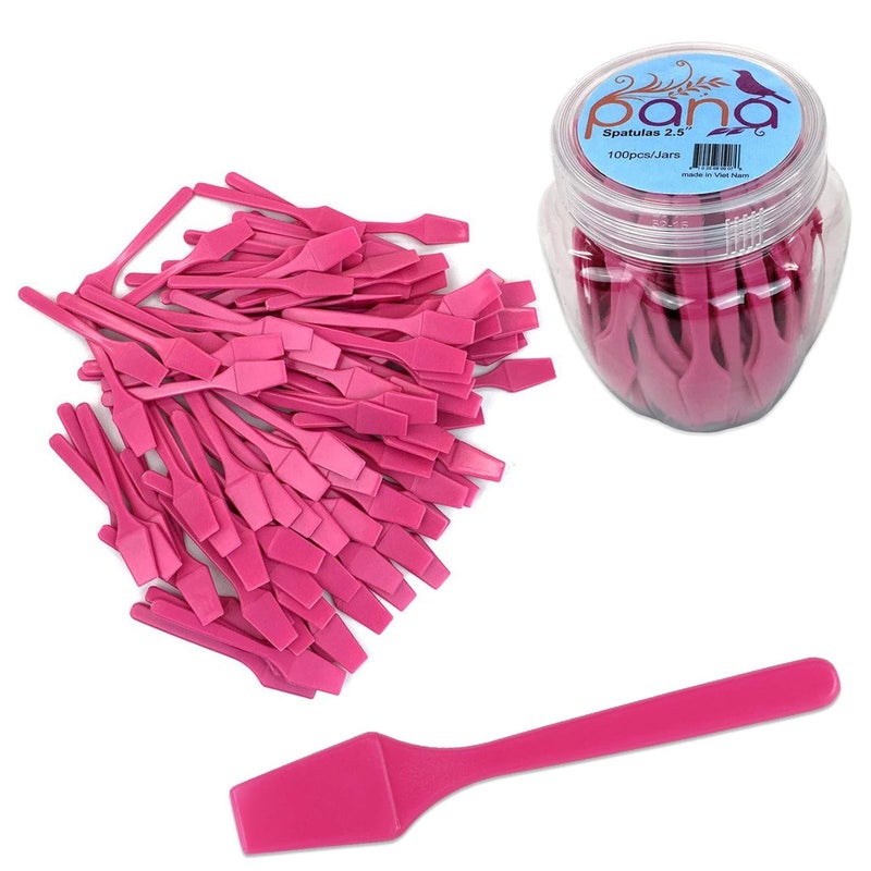 PANA 100pcs Brand Cosmetic Make Up Disposable Plastic 25 Spatulas Skin Care Facial Cream Mask Spatula 100 Pieces in a Container PINK