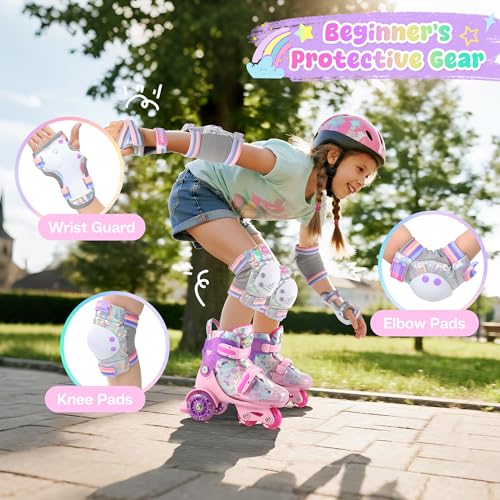 ZOOBLISS Knee Pads for Kids ZOOBLISS Toddler Knee and Elbow Pads Set Wrist Guards for Skating Girls Aged 312 Kids Protective Gear for Roller Skates Skateboard Bike Scooter Included Drawstring BagRainbow - Image 3