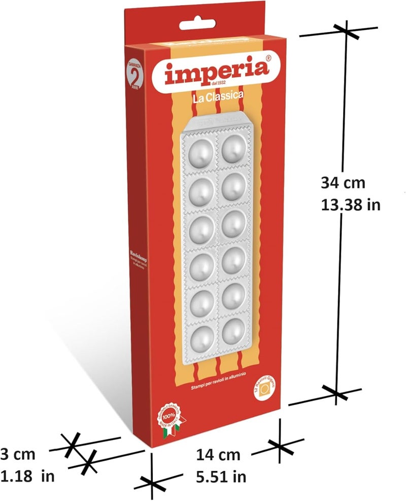 Imperia Ravioli Maker Mold Makes 12 Classic Raviolis Made in Italy w Durable Aluminum Construction Homemade Filled Pasta Maker Accessory with Wooden Rolling Pin Italian Press Tray is Easy to Use - Image 5