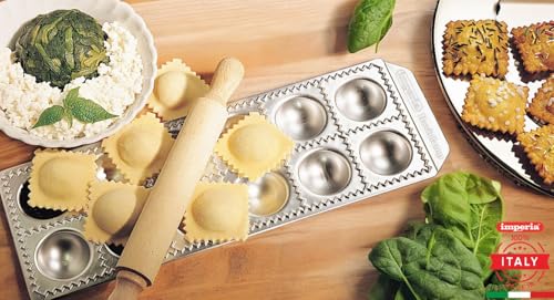 Imperia Ravioli Maker Mold Makes 12 Classic Raviolis Made in Italy w Durable Aluminum Construction Homemade Filled Pasta Maker Accessory with Wooden Rolling Pin Italian Press Tray is Easy to Use - Image 3