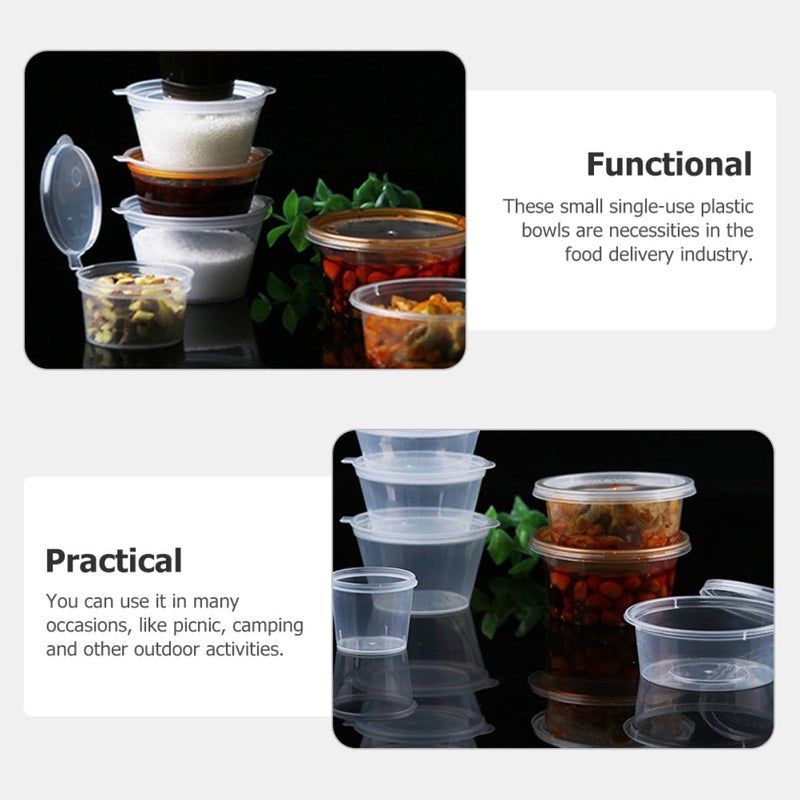 Levemolo 100pcs Disposable Take-out Sauce Cups with Lids 50ml Plastic Condiment Containers for Lunch Boxes and Food Service - Image 3