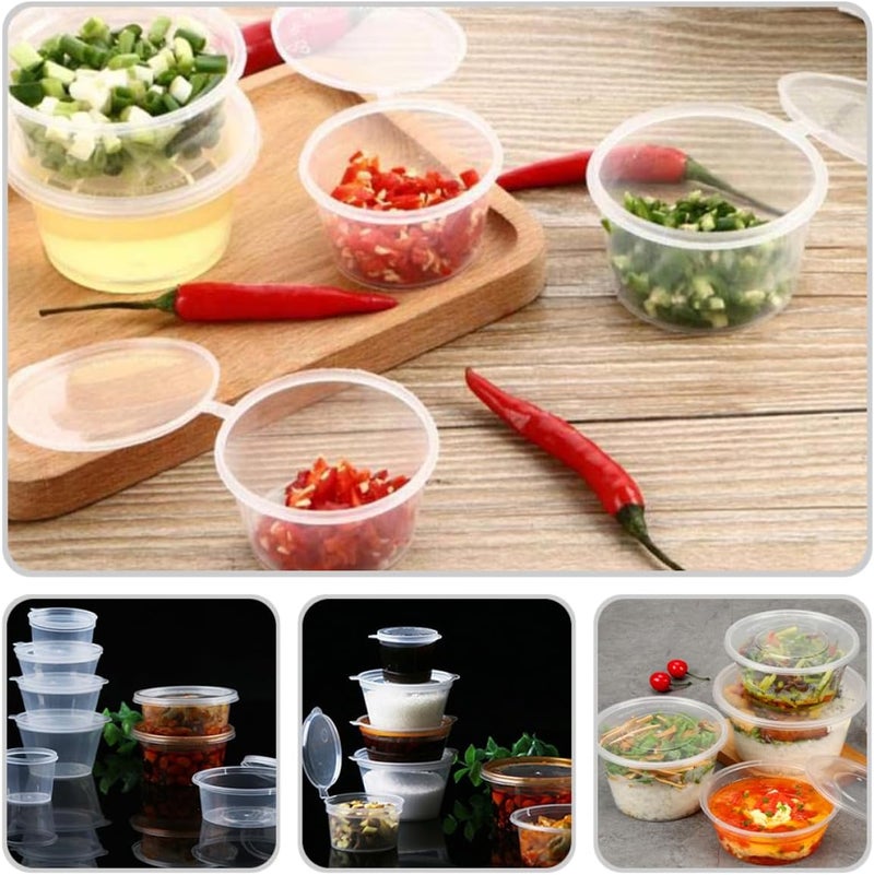 Levemolo 100pcs Disposable Take-out Sauce Cups with Lids 50ml Plastic Condiment Containers for Lunch Boxes and Food Service - Image 4