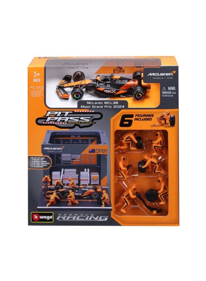 Bburago Formula One Racing McLaren MCL38 Miami Grand Prix 2024 Pit Pass Diorama Playset (1:43) - Image 1