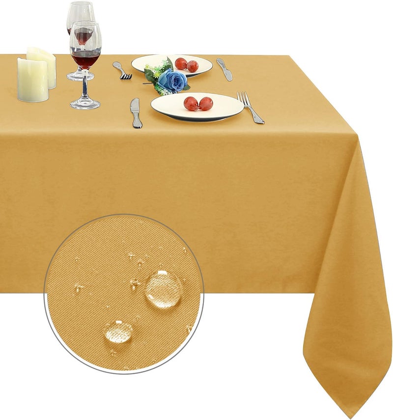 Obstal Gold Rectangle Table Cloth - Heavy Duty Water Resistance Polyester Tablecloth, Decorative Fabric Table Cover for Outdoor and Indoor Use, 60x84 Inch - Image 1