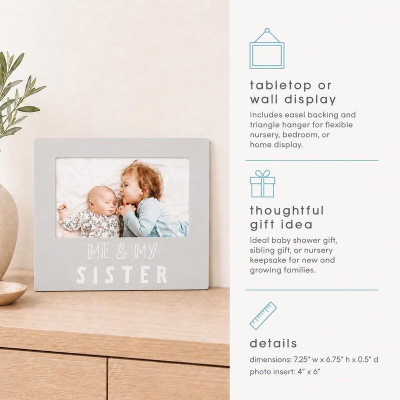 pearhead Me & My Sister Sentiment Photo Frame, Big Sister or Brother Gift, Sibilng Pictures, Gray - Image 2