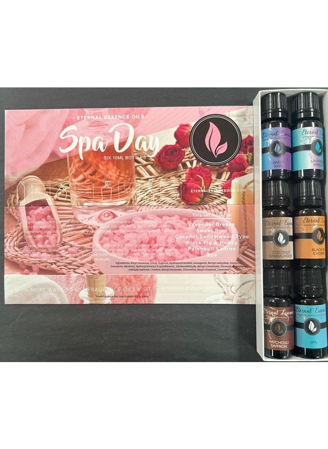 Eternal Essence Oils - Spa Day - Gift Set of 6 Premium Fragrance Oils - Lavender Breeze, Sweet Rain, Coconut Sandalwood, Black Fig & Honey, Patchouli Saffron and Spa - Image 1
