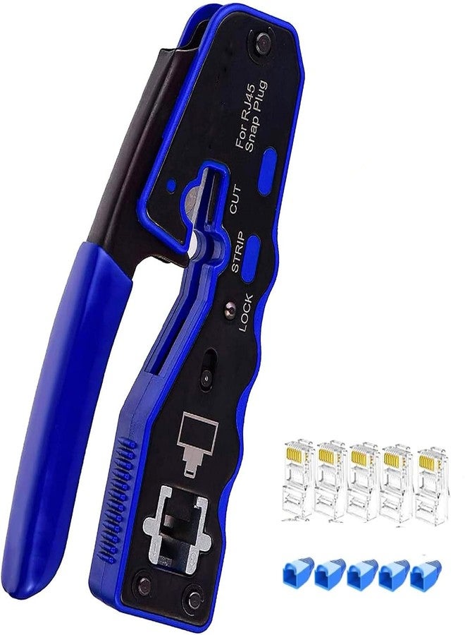 Inditrust RJ45 Crimping Tool Pass Through Cat5/Cat7 Multifunctional Crimp Tool Alloy Carbon Steel 6P 8P RJ11 RJ12 RJ45 STP/UTP Ethernet Cable with 5pc Cat6 Pass-Through Connectors and 5 boot covers - Image 1