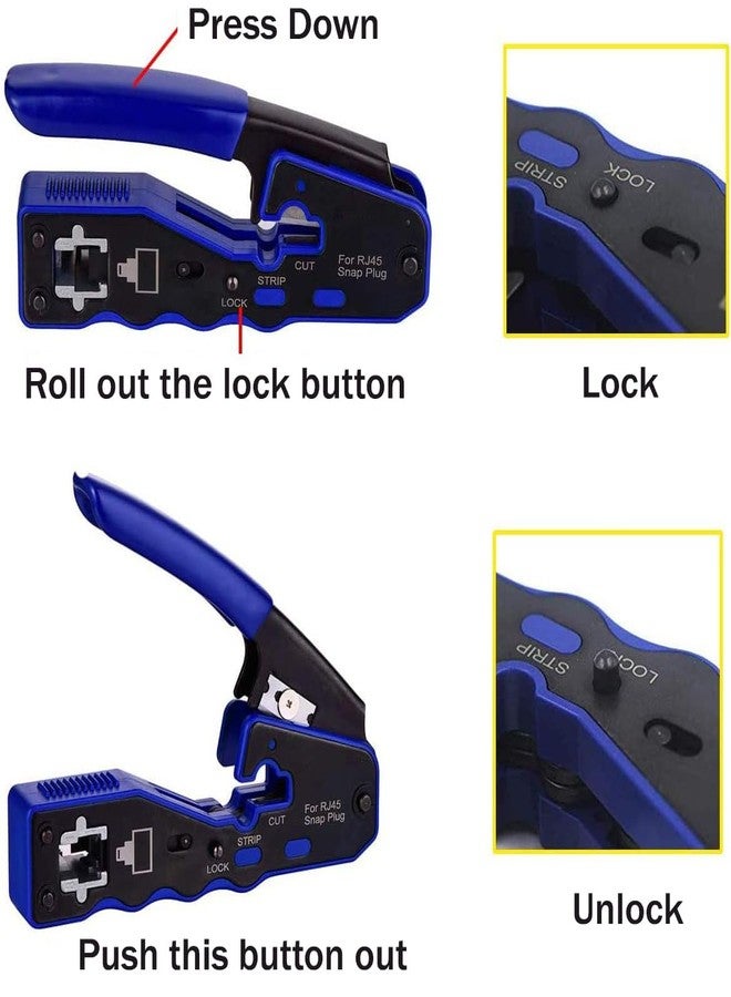 Inditrust RJ45 Crimping Tool Pass Through Cat5/Cat7 Multifunctional Crimp Tool Alloy Carbon Steel 6P 8P RJ11 RJ12 RJ45 STP/UTP Ethernet Cable with 5pc Cat6 Pass-Through Connectors and 5 boot covers - Image 4