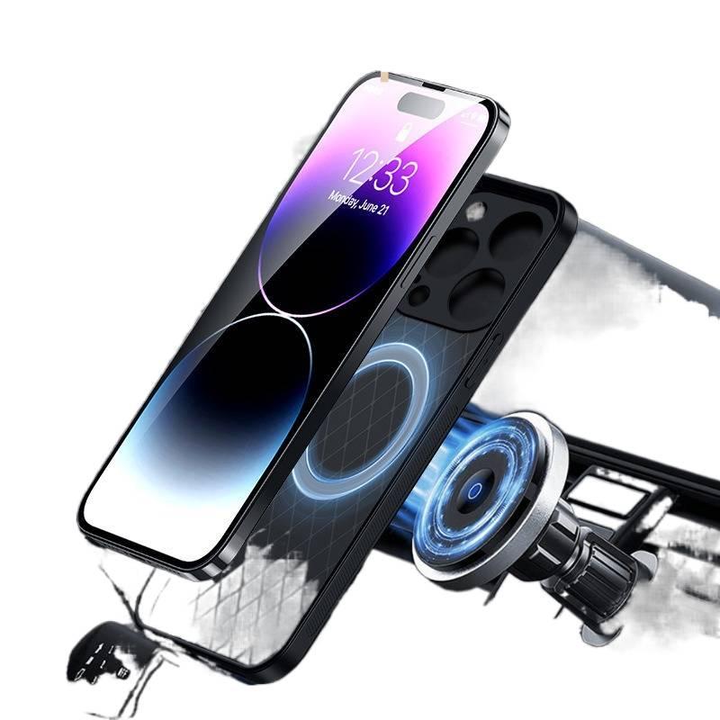 LS غطاء MagSafe بملمس جلد لـ iPhone 15 / 15 Plus / 15 Pro / 15 Pro Max مع حماية من السقوط ومغناطيس قوي مع مقاوم للصدمات مع ملمس جلد مع قبضة مضادة للانزلاق باللون أسود مضاد للانزلاق م. - Image 5