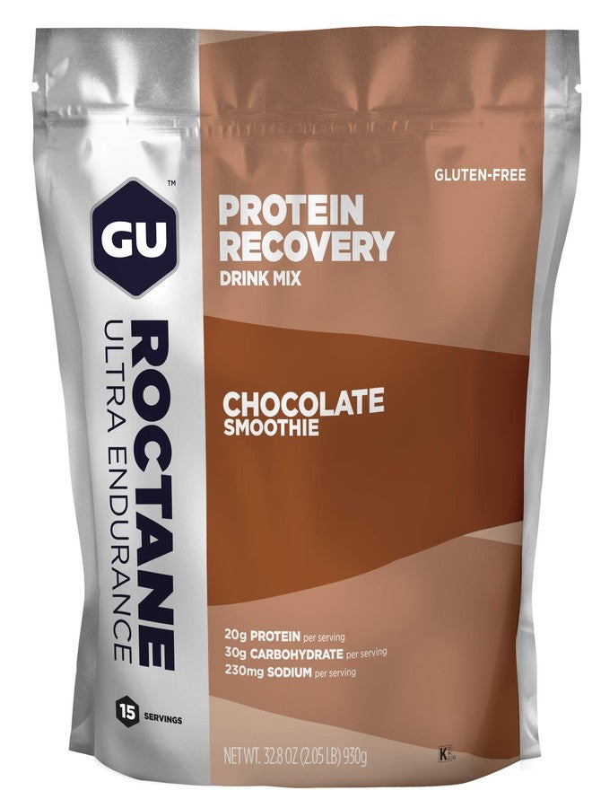 Gu Energy مشروب GU Energy Roctane Ultra Endurance Protein Recovery، خالٍ من الغلوتين وحلال، يدعم التعافي بعد أي تمرين، عبوة تحتوي على 15 حصة، بنكهة سموثي الشوكولاتة - Image 1
