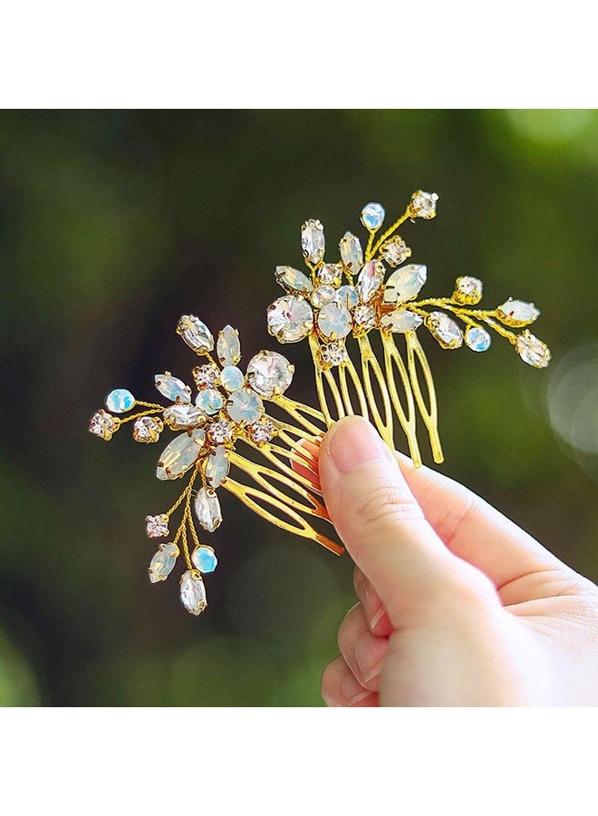 JONKY Crystal Bridal Hair Comb Gold Rhinestone Wedding Hair Pieces Bride Hair Accessories for Women(Pack of 2) - Image 1