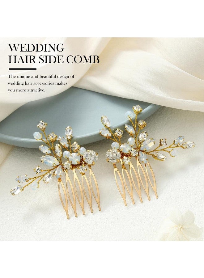 JONKY Crystal Bridal Hair Comb Gold Rhinestone Wedding Hair Pieces Bride Hair Accessories for Women(Pack of 2) - Image 2