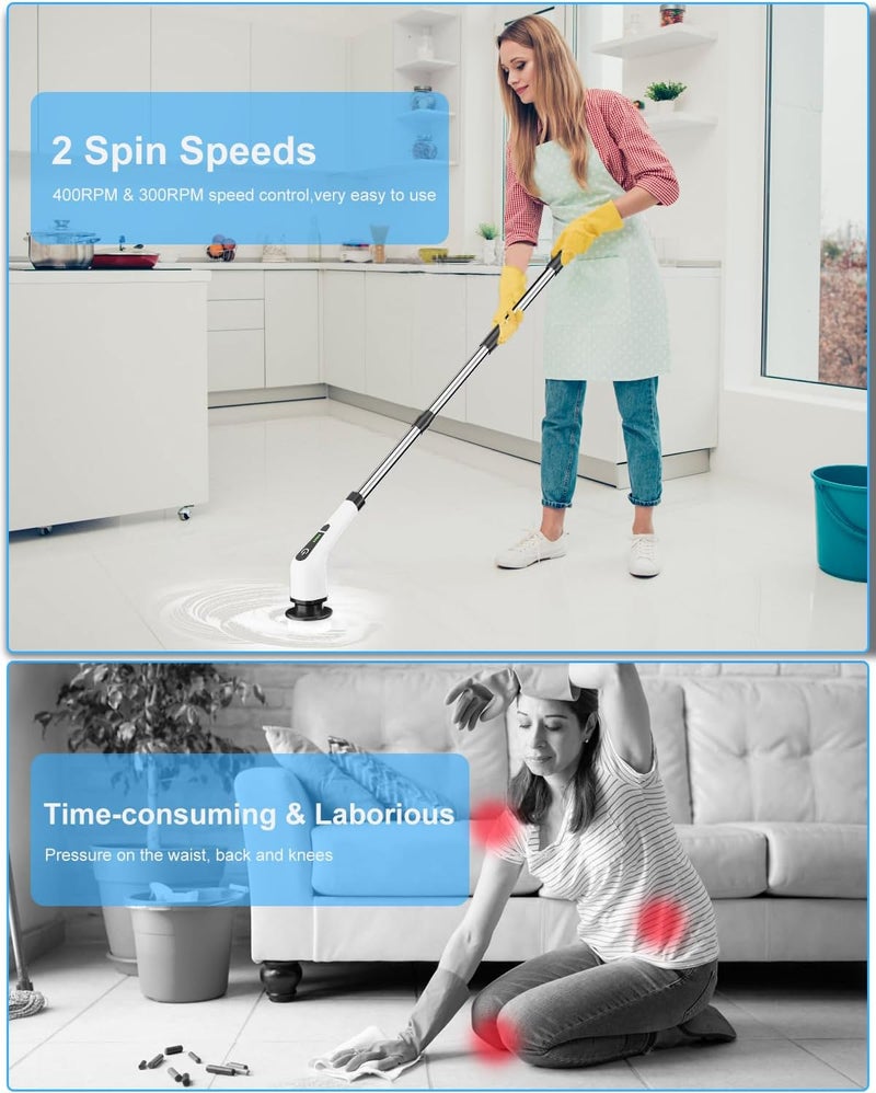 Leebein Electric Rotating Cleaning Brush, Cordless Cleaning Brush with 8 Replaceable Brush Heads, Electric Spin Scrubber with 137 cm Adjustable Handle for Bathroom, Kitchen, Car Longevity optimized build - Image 2