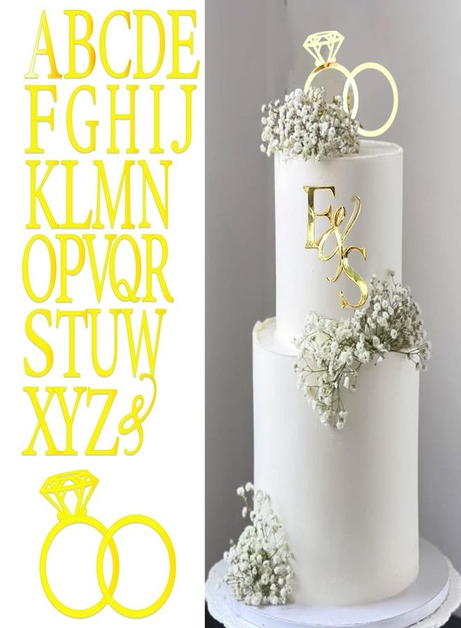 DiDida Wedding Cake Topper Diamond Ring Cake Topper with 26 Letter Personalize Bride and Groom Initial Sign - Image 1