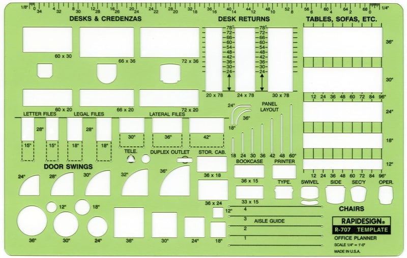 Office Planner Template, 1/4 Inch Scale, 1 Each (R707)