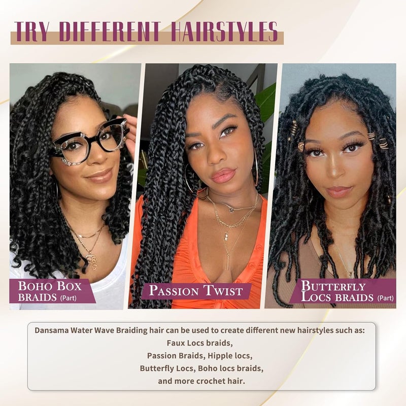 Dansama Passion Twist Hair Water Wave Braiding Hair for Butterfly Style Crochet Braids Bohemian Hair Extensions (24inch (Pack of 7), T1B/27) - Image 5